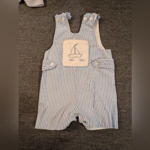 Striped Baby Overalls with Sailboat Embroidery For Baby Boy 0-3m